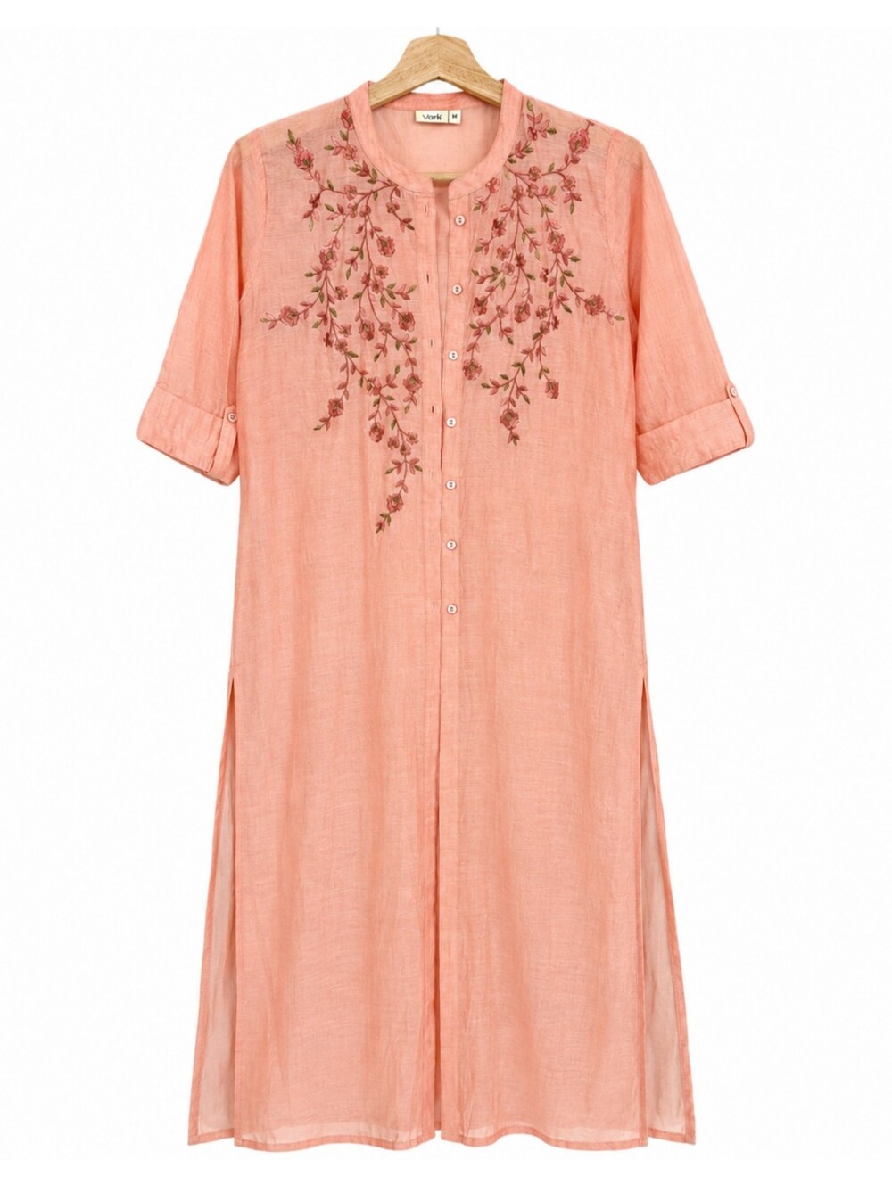 Vark Westside Embroidered Floral Kurta Long Sheer Duster Tunic Dress M